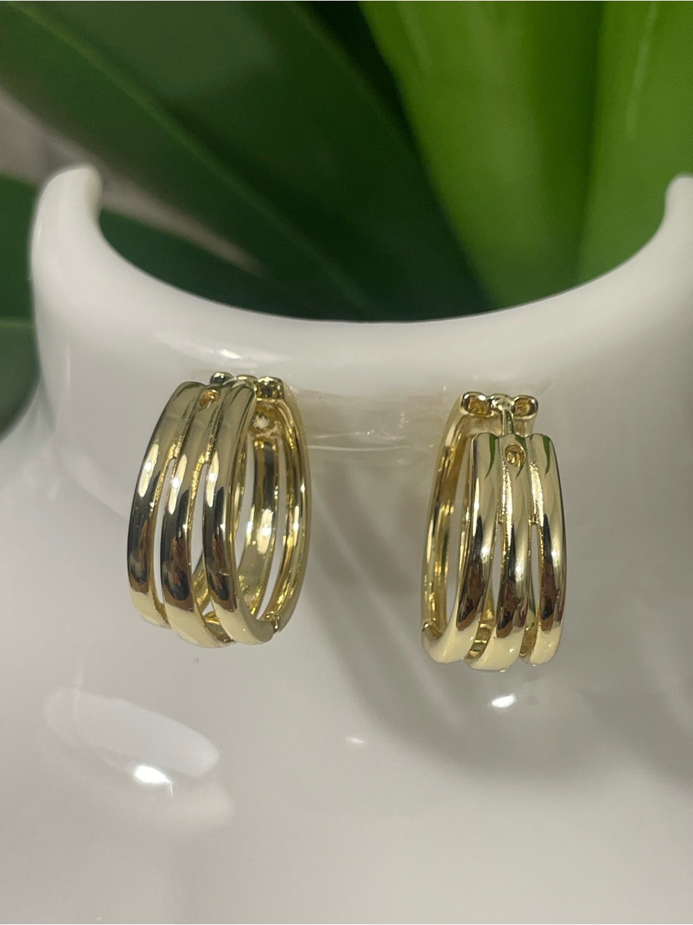 Gold Triple-Row Hoop Earrings - Elegant Women’s Jewelry